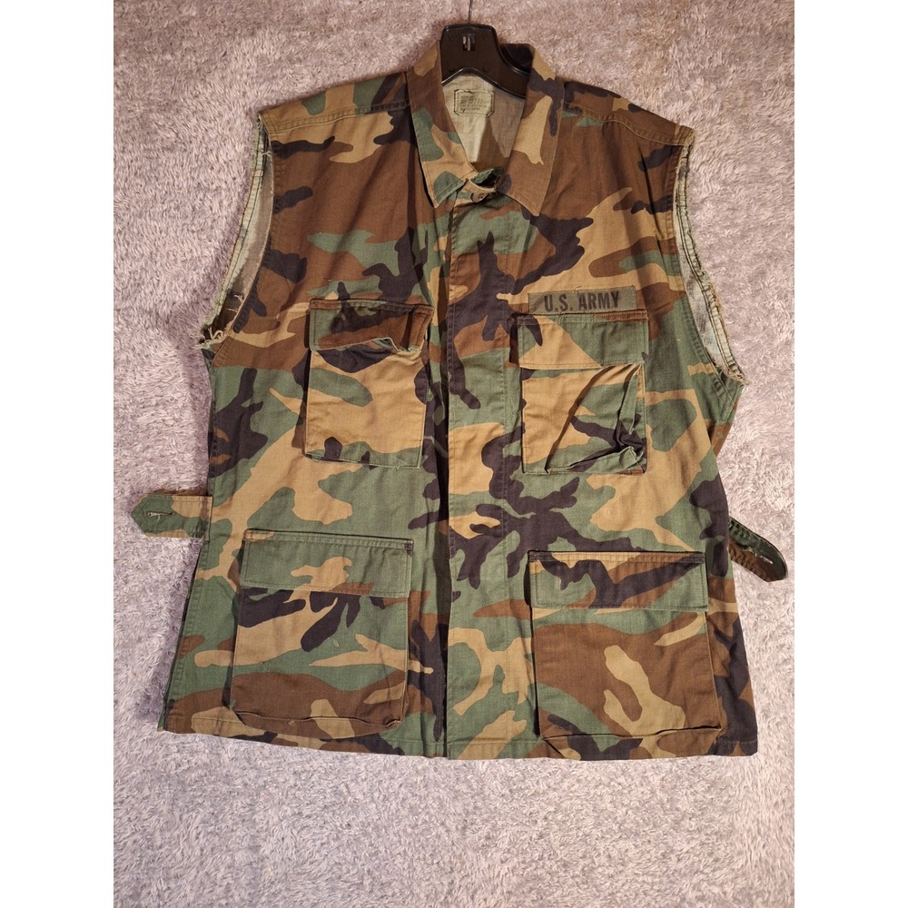 Vintage US Army Woodland Camo Vest Medium Short 1990 Edcar Industries Modified
